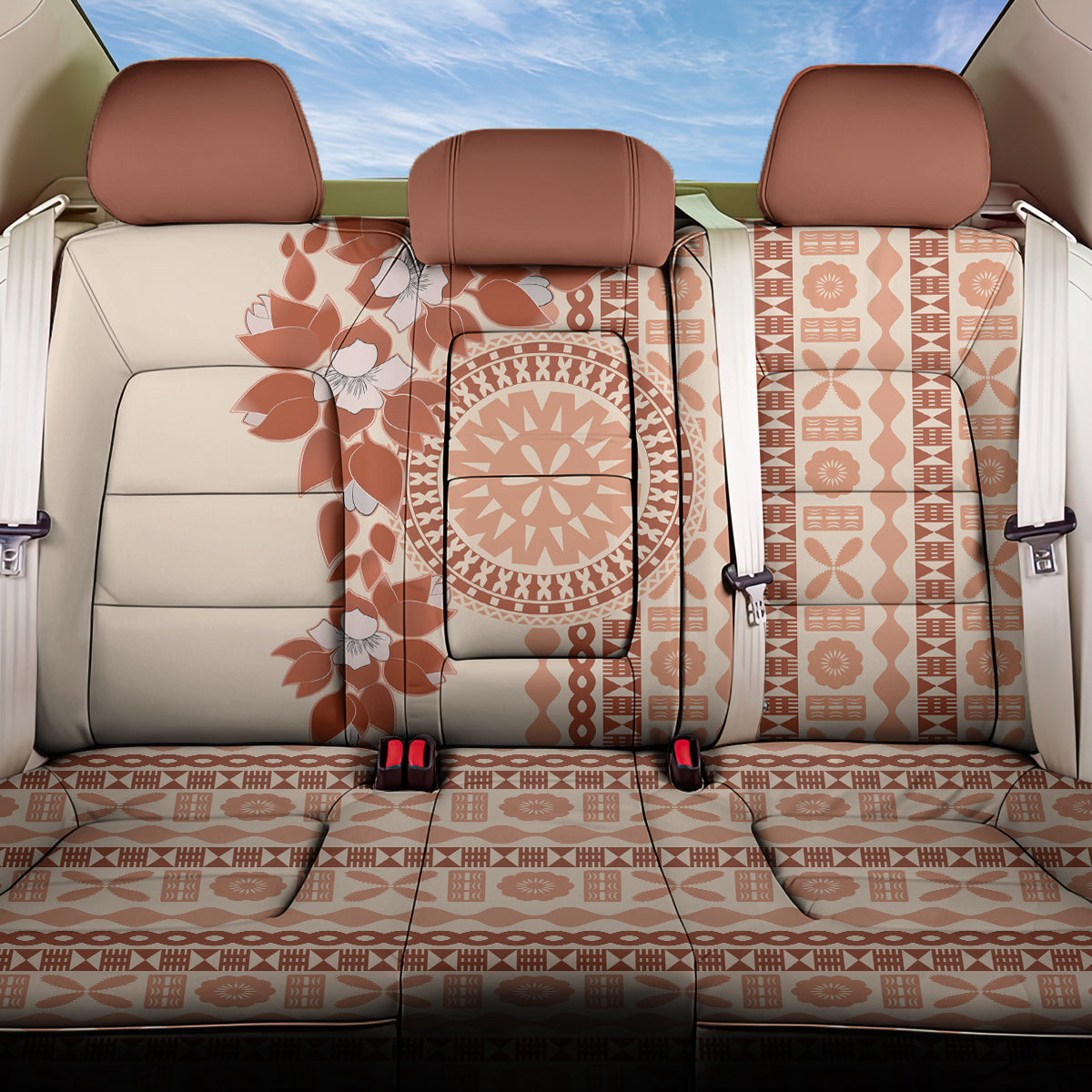 Fiji Tagimoucia Flower With Tapa Tribal Back Car Seat Cover Beige Color LT9