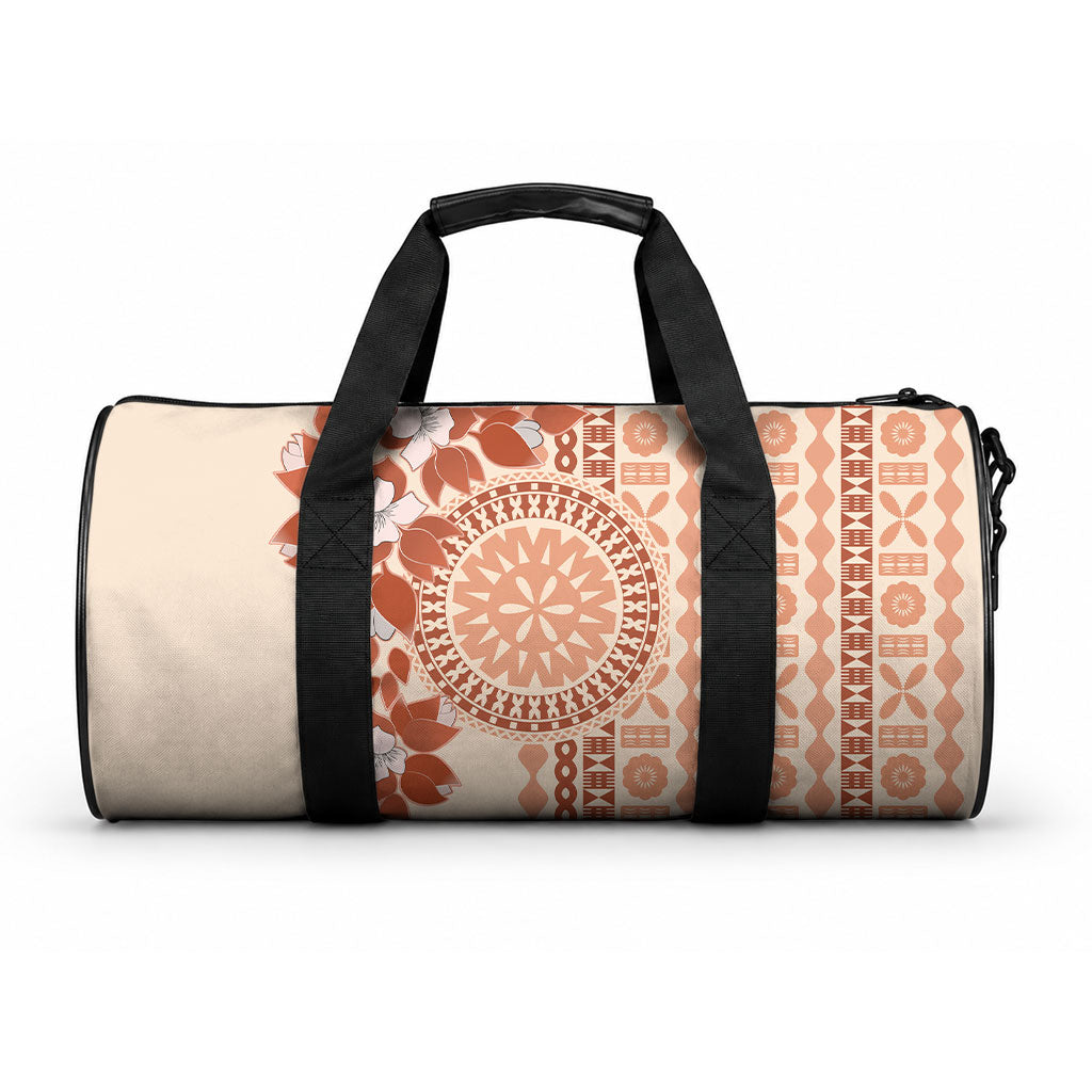 Fiji Tagimoucia Flower With Tapa Tribal Duffle Bag Beige Color