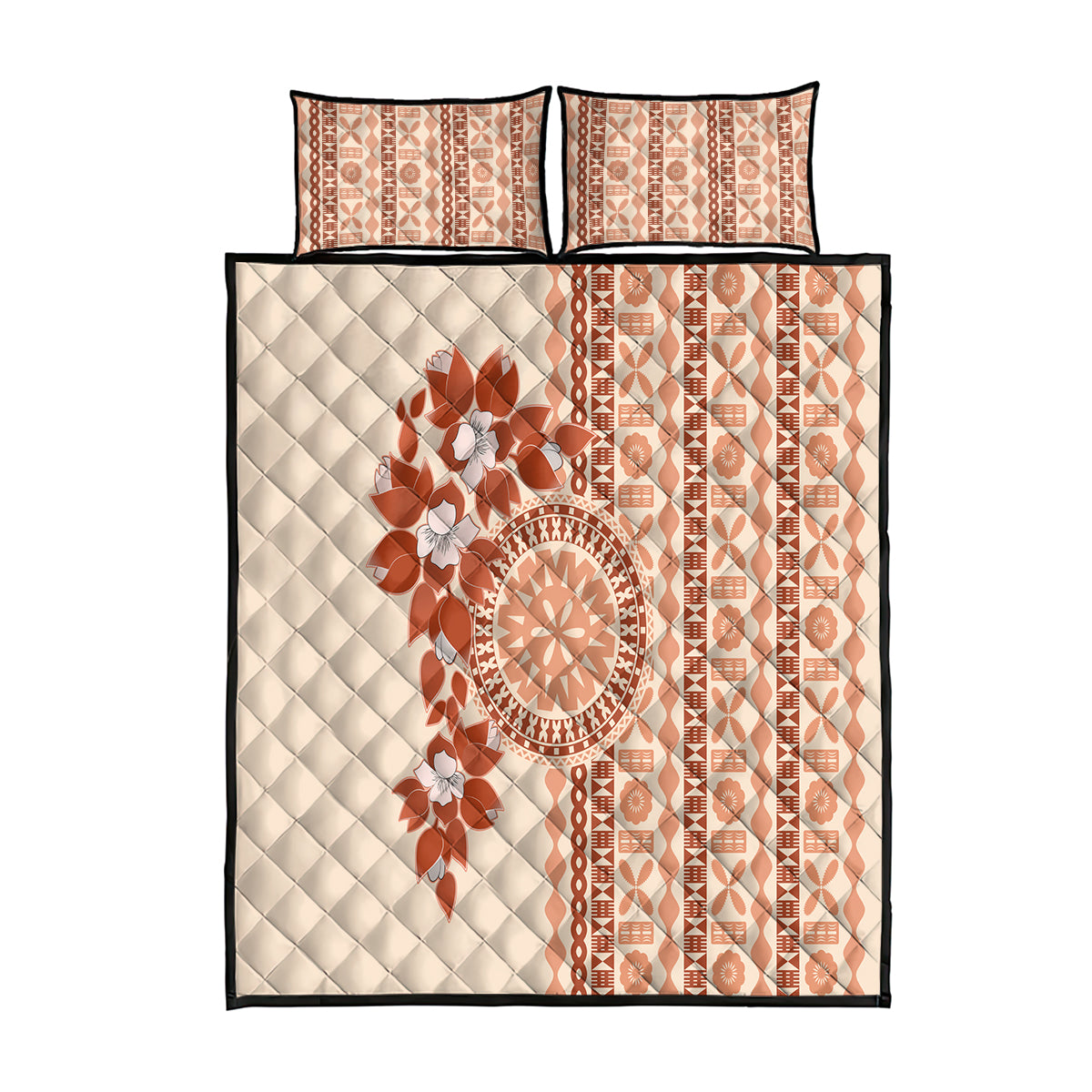 Fiji Tagimoucia Flower With Tapa Tribal Quilt Bed Set Beige Color LT9 Beige - Polynesian Pride