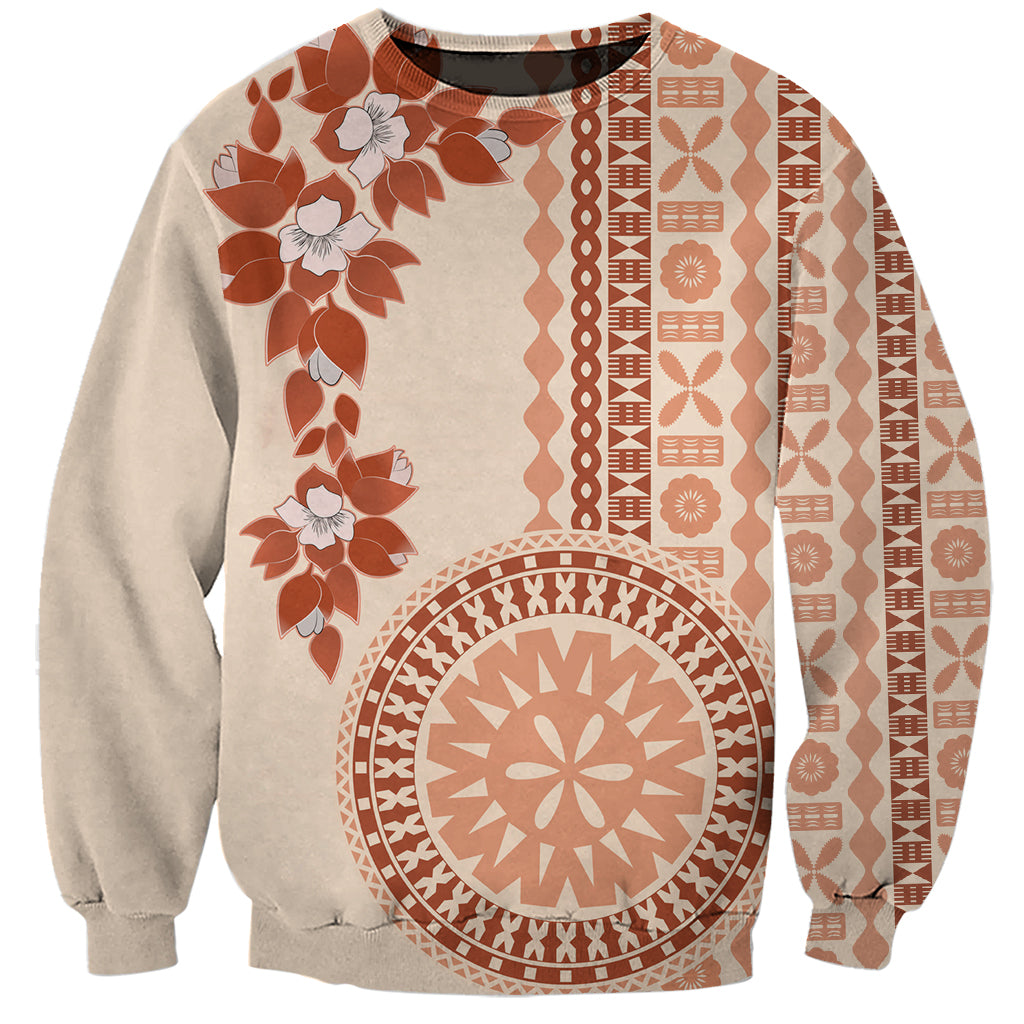 Fiji Tagimoucia Flower With Tapa Tribal Sweatshirt Beige Color LT9 Unisex Beige - Polynesian Pride