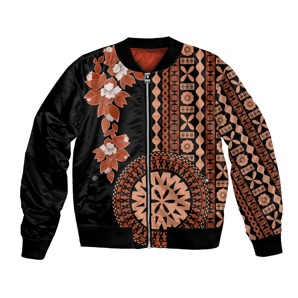 Fiji Tagimoucia Flower With Tapa Tribal Bomber Jacket Brown Color LT9 Unisex Brown - Polynesian Pride