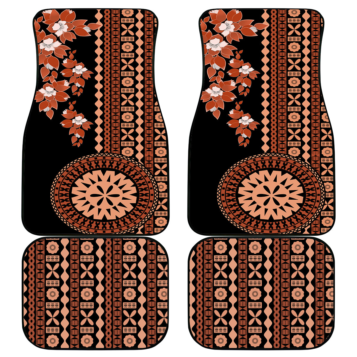 Fiji Tagimoucia Flower With Tapa Tribal Car Mats Brown Color LT9 Brown - Polynesian Pride