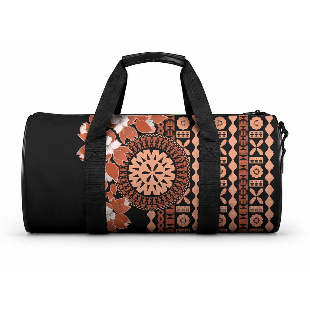 Fiji Tagimoucia Flower With Tapa Tribal Duffle Bag Brown Color