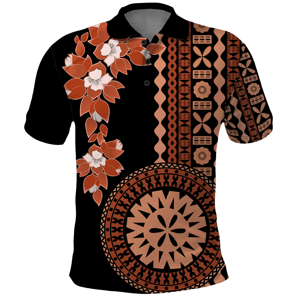 Fiji Tagimoucia Flower With Tapa Tribal Polo Shirt Brown Color LT9 Brown - Polynesian Pride