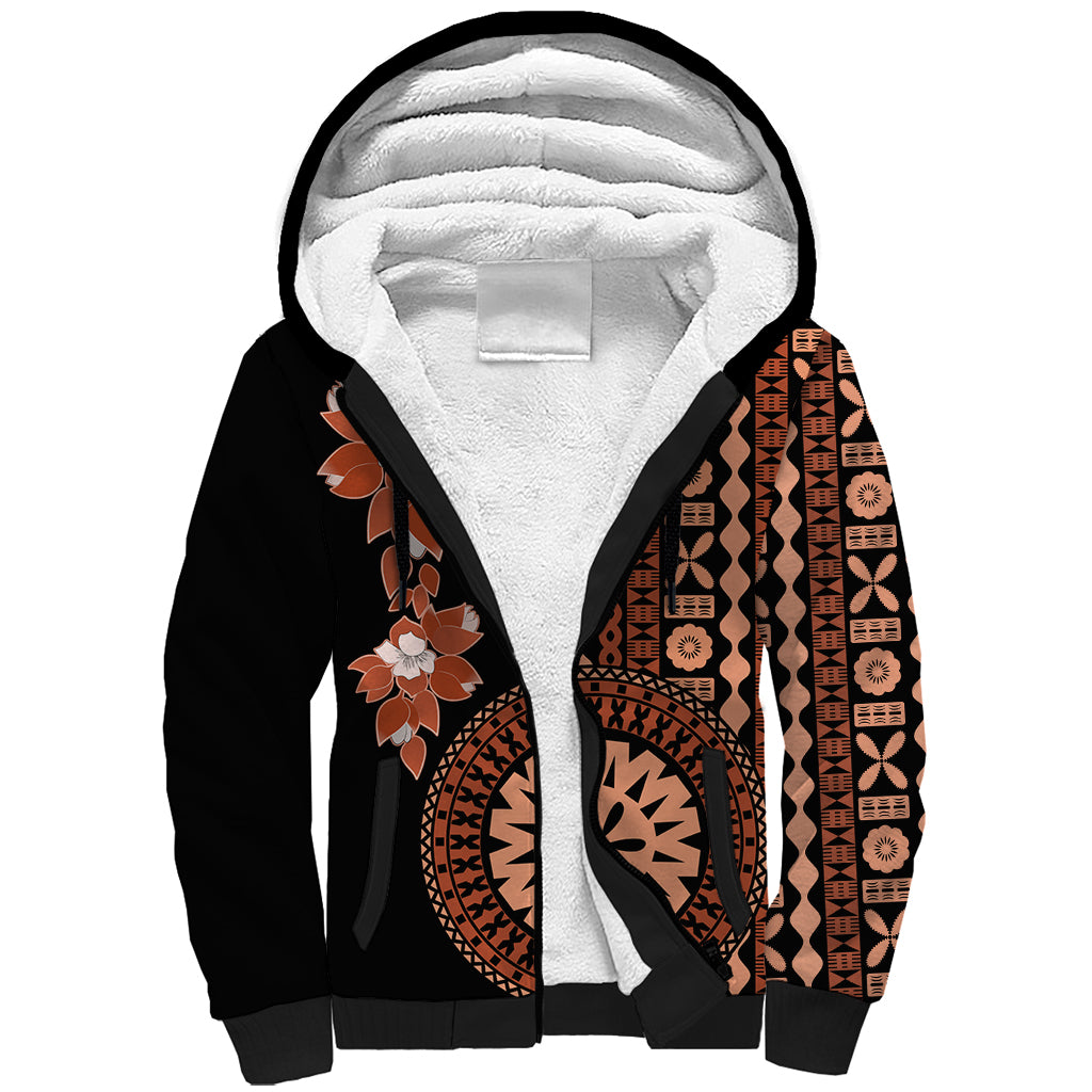 Fiji Tagimoucia Flower With Tapa Tribal Sherpa Hoodie Brown Color LT9 Unisex Brown - Polynesian Pride