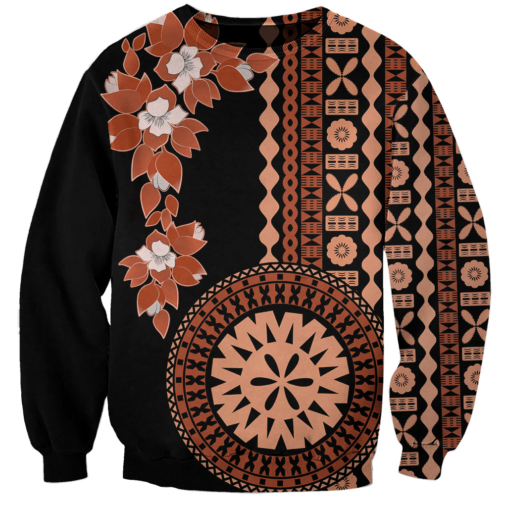 Fiji Tagimoucia Flower With Tapa Tribal Sweatshirt Brown Color LT9 Unisex Brown - Polynesian Pride