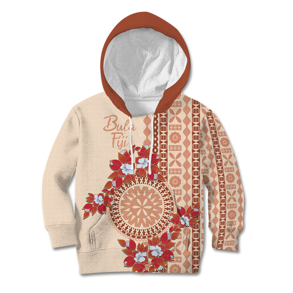 Bula Fiji Tagimoucia Flower Masi Tapa Tribal Kid Hoodie Beige Color LT9 Beige - Polynesian Pride