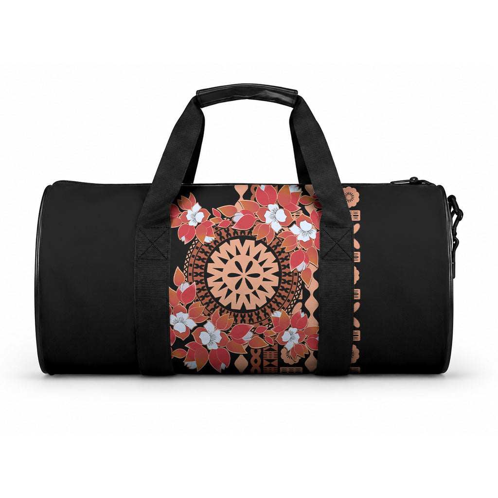 Bula Fiji Tagimoucia Flower Masi Tapa Tribal Duffle Bag Brown Color