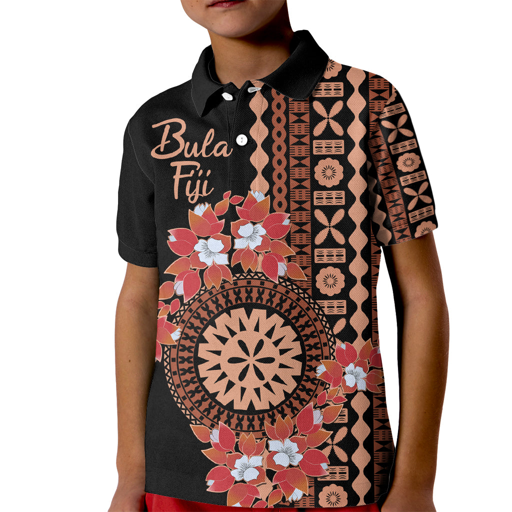 Bula Fiji Tagimoucia Flower Masi Tapa Tribal Kid Polo Shirt Brown Color LT9 Kid Brown - Polynesian Pride