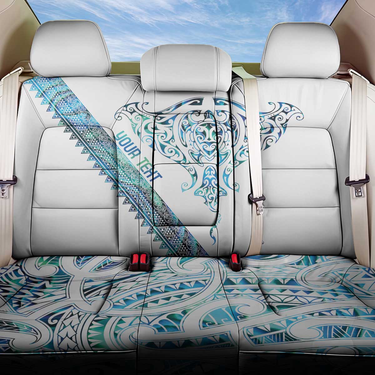 Kahui Whetu Paua shell Kowhaiwhai Taniko Personalised Back Car Seat Cover Manta Ray Shark-Turtle Maori Tribal Style LT9 One Size Blue - Polynesian Pride