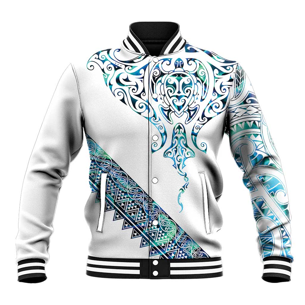Kahui Whetu Paua shell Kowhaiwhai Taniko Personalised Baseball Jacket Manta Ray Shark-Turtle Maori Tribal Style