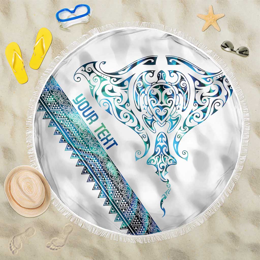 Kahui Whetu Paua shell Kowhaiwhai Taniko Personalised Beach Blanket Manta Ray Shark-Turtle Maori Tribal Style LT9 One Size 150cm Blue - Polynesian Pride