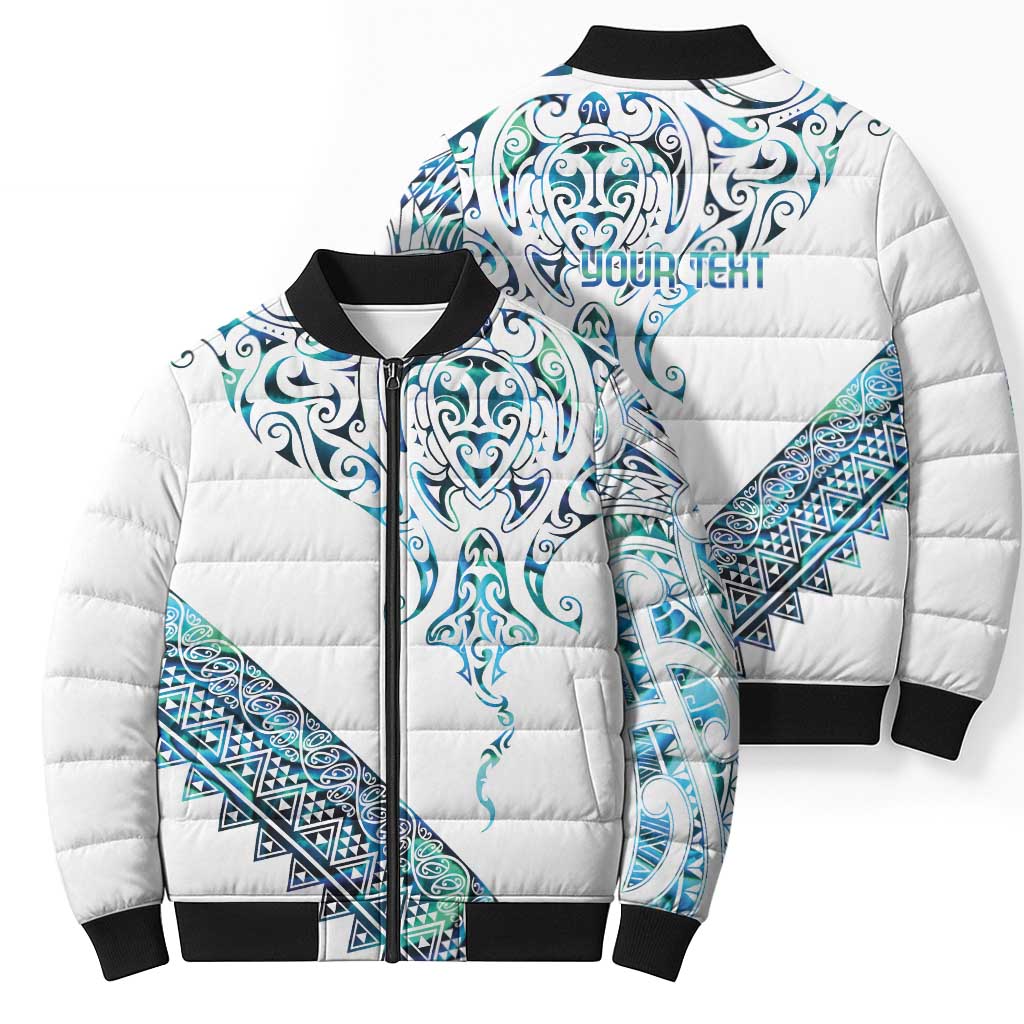 Kahui Whetu Paua shell Kowhaiwhai Taniko Personalised Bomber Puffer Jacket Manta Ray Shark-Turtle Maori Tribal Style
