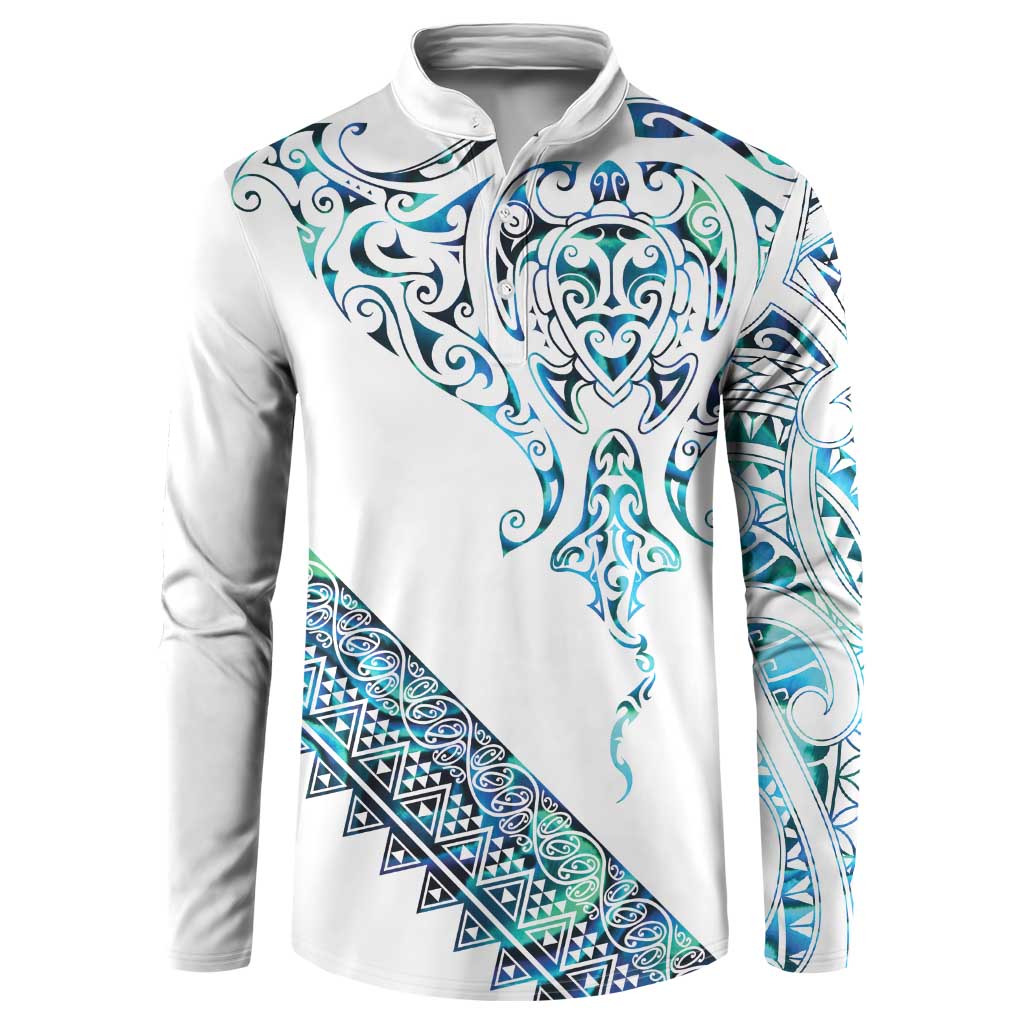 Kahui Whetu Paua shell Kowhaiwhai Taniko Personalised Button Sweatshirt Manta Ray Shark-Turtle Maori Tribal Style LT9 Blue - Polynesian Pride
