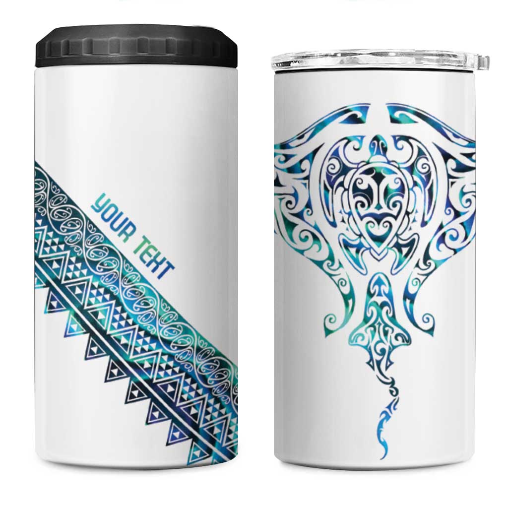 Kahui Whetu Paua shell Kowhaiwhai Taniko Personalised 4 in 1 Can Cooler Tumbler Manta Ray Shark-Turtle Maori Tribal Style LT9 One Size: 16 oz Blue - Polynesian Pride
