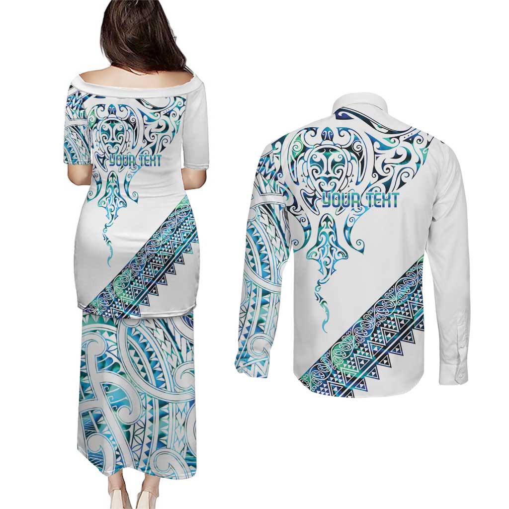 Kahui Whetu Paua shell Kowhaiwhai Taniko Personalised Couples Matching Puletasi and Long Sleeve Button Shirt Manta Ray Shark-Turtle Maori Tribal Style LT9 - Polynesian Pride