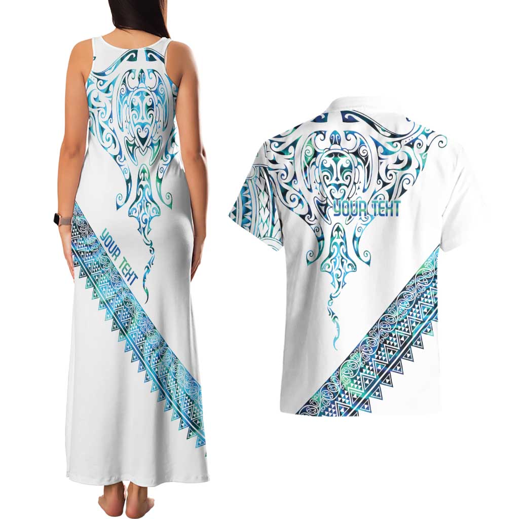 Kahui Whetu Paua shell Kowhaiwhai Taniko Personalised Couples Matching Tank Maxi Dress and Hawaiian Shirt Manta Ray Shark-Turtle Maori Tribal Style LT9 - Polynesian Pride