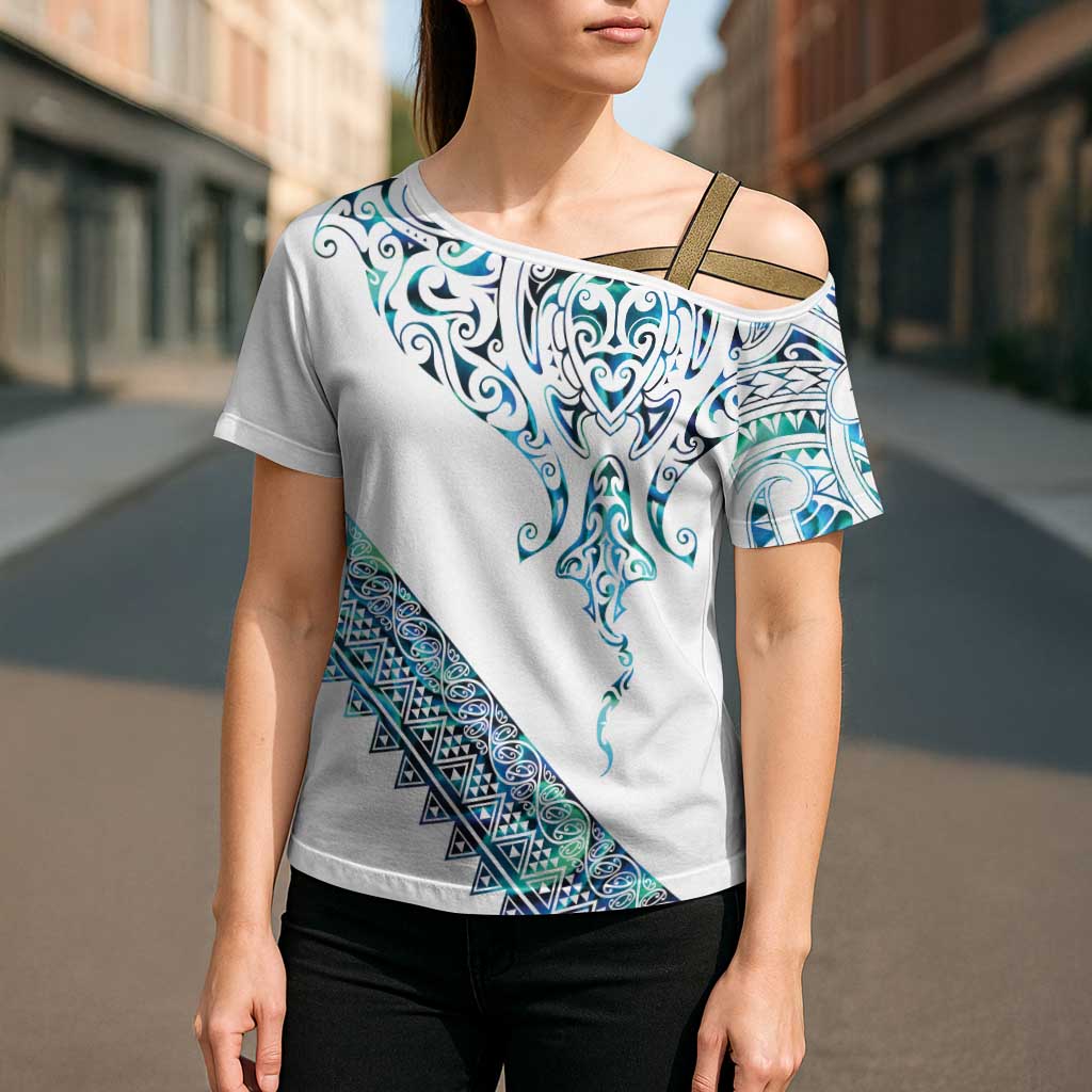 Kahui Whetu Paua shell Kowhaiwhai Taniko Personalised Cross Shoulder Shirt Manta Ray Shark-Turtle Maori Tribal Style LT9 - Polynesian Pride
