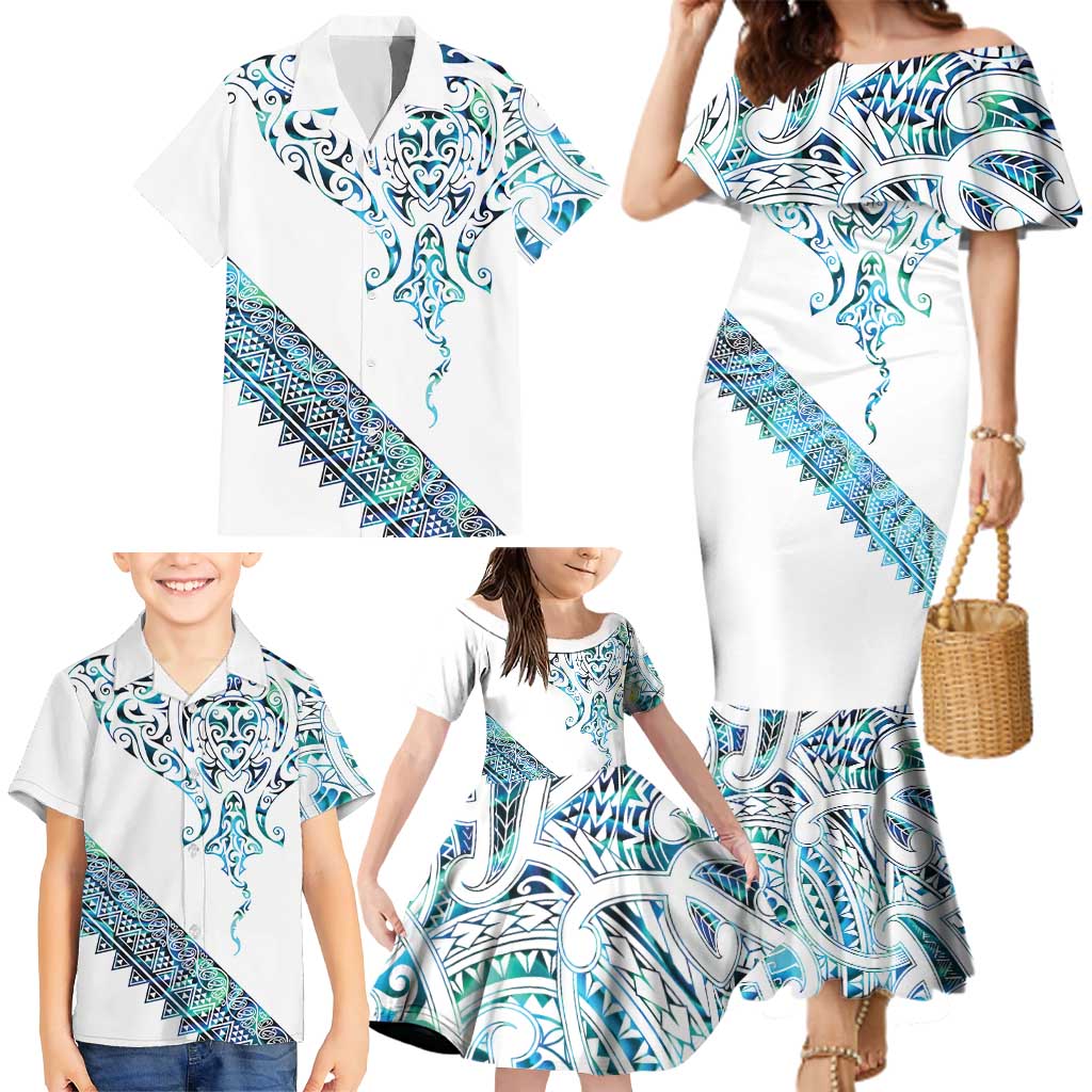 Kahui Whetu Paua shell Kowhaiwhai Taniko Personalised Family Matching Mermaid Dress and Hawaiian Shirt Manta Ray Shark-Turtle Maori Tribal Style LT9 - Polynesian Pride