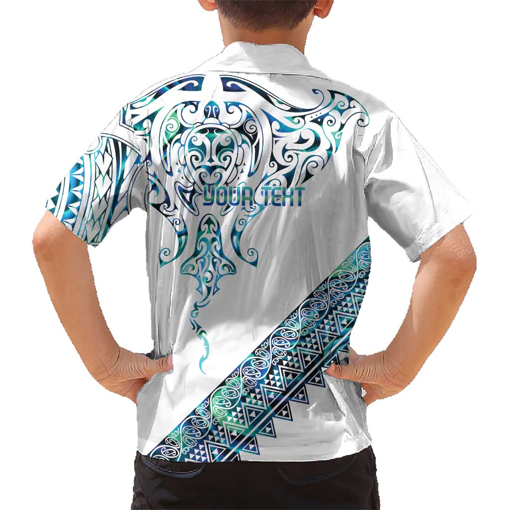 Kahui Whetu Paua shell Kowhaiwhai Taniko Personalised Family Matching Off The Shoulder Long Sleeve Dress and Hawaiian Shirt Manta Ray Shark-Turtle Maori Tribal Style LT9 - Polynesian Pride
