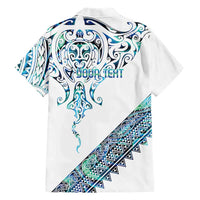 Kahui Whetu Paua shell Kowhaiwhai Taniko Personalised Family Matching Off The Shoulder Long Sleeve Dress and Hawaiian Shirt Manta Ray Shark-Turtle Maori Tribal Style LT9 - Polynesian Pride
