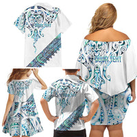 Kahui Whetu Paua shell Kowhaiwhai Taniko Personalised Family Matching Off Shoulder Short Dress and Hawaiian Shirt Manta Ray Shark-Turtle Maori Tribal Style LT9 - Polynesian Pride