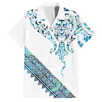 Kahui Whetu Paua shell Kowhaiwhai Taniko Personalised Family Matching Off Shoulder Short Dress and Hawaiian Shirt Manta Ray Shark-Turtle Maori Tribal Style LT9 Dad's Shirt - Short Sleeve Blue - Polynesian Pride