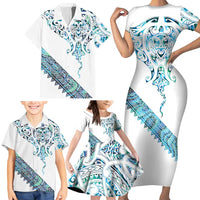 Kahui Whetu Paua shell Kowhaiwhai Taniko Personalised Family Matching Short Sleeve Bodycon Dress and Hawaiian Shirt Manta Ray Shark-Turtle Maori Tribal Style LT9 - Polynesian Pride