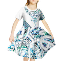 Kahui Whetu Paua shell Kowhaiwhai Taniko Personalised Kid Short Sleeve Dress Manta Ray Shark-Turtle Maori Tribal Style LT9 - Polynesian Pride
