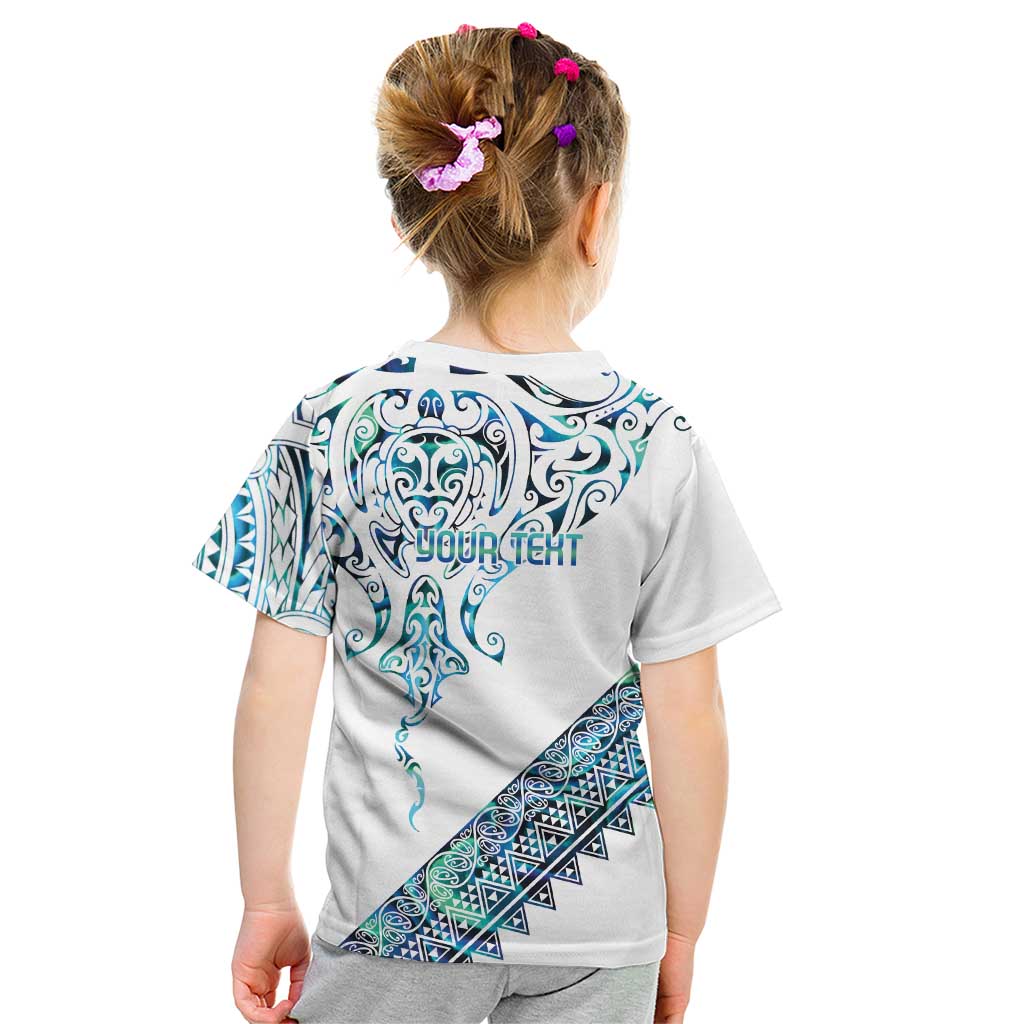 Kahui Whetu Paua shell Kowhaiwhai Taniko Personalised Kid T Shirt Manta Ray Shark-Turtle Maori Tribal Style