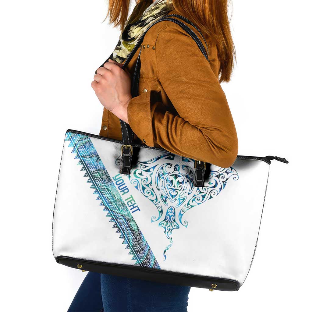Kahui Whetu Paua shell Kowhaiwhai Taniko Personalised Leather Tote Bag Manta Ray Shark-Turtle Maori Tribal Style LT9 Blue - Polynesian Pride
