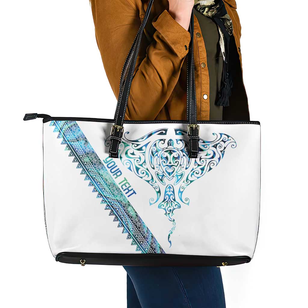 Kahui Whetu Paua shell Kowhaiwhai Taniko Personalised Leather Tote Bag Manta Ray Shark-Turtle Maori Tribal Style LT9 - Polynesian Pride