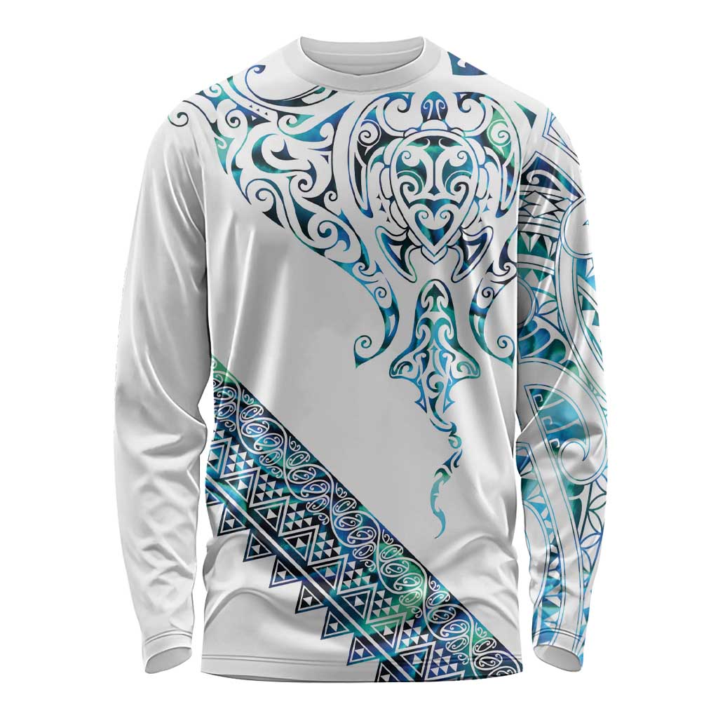 Kahui Whetu Paua shell Kowhaiwhai Taniko Personalised Long Sleeve Shirt Manta Ray Shark-Turtle Maori Tribal Style LT9 Unisex Blue - Polynesian Pride