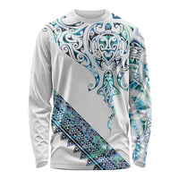 Kahui Whetu Paua shell Kowhaiwhai Taniko Personalised Long Sleeve Shirt Manta Ray Shark-Turtle Maori Tribal Style LT9 Unisex Blue - Polynesian Pride