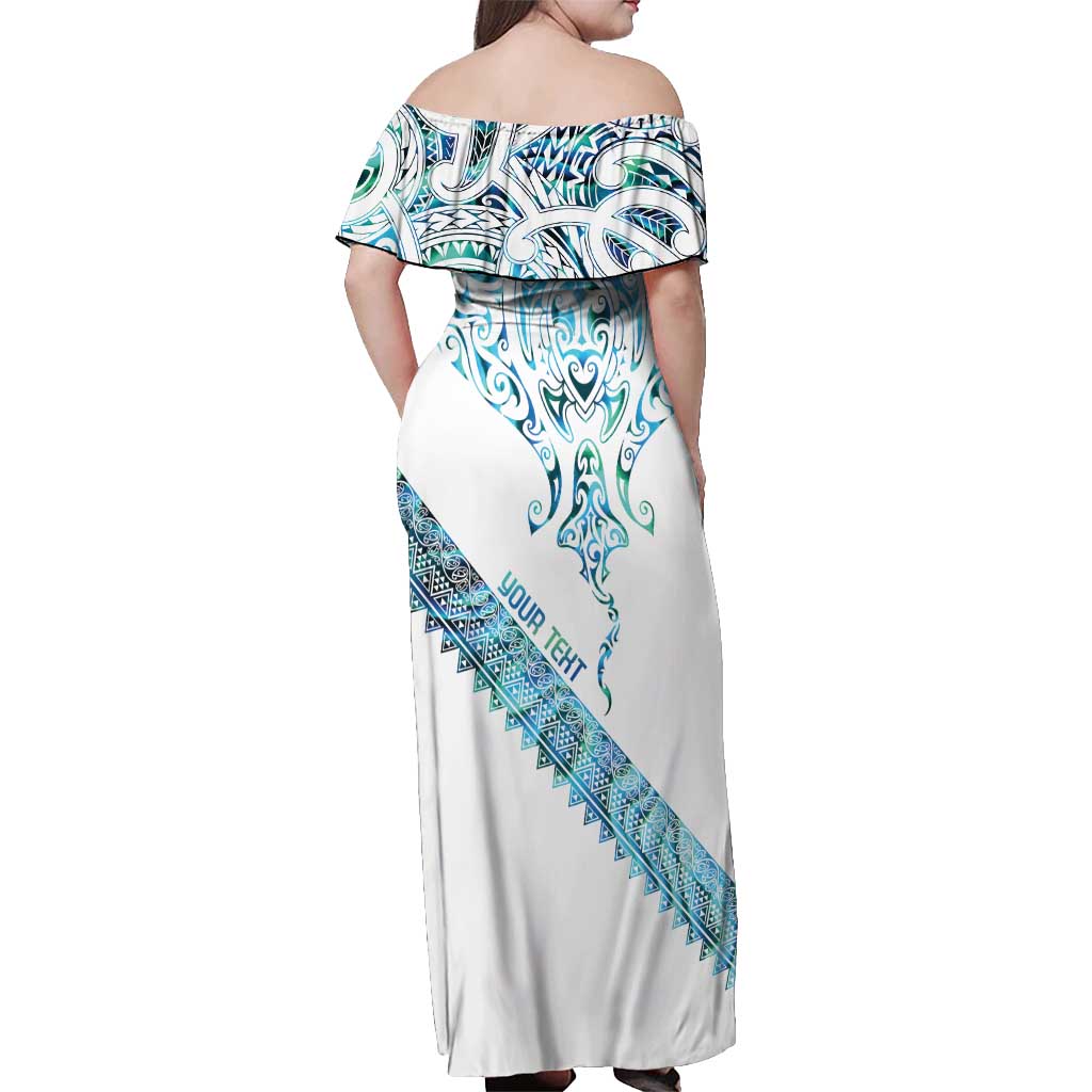 Kahui Whetu Paua shell Kowhaiwhai Taniko Personalised Off Shoulder Maxi Dress Manta Ray Shark-Turtle Maori Tribal Style LT9 - Polynesian Pride