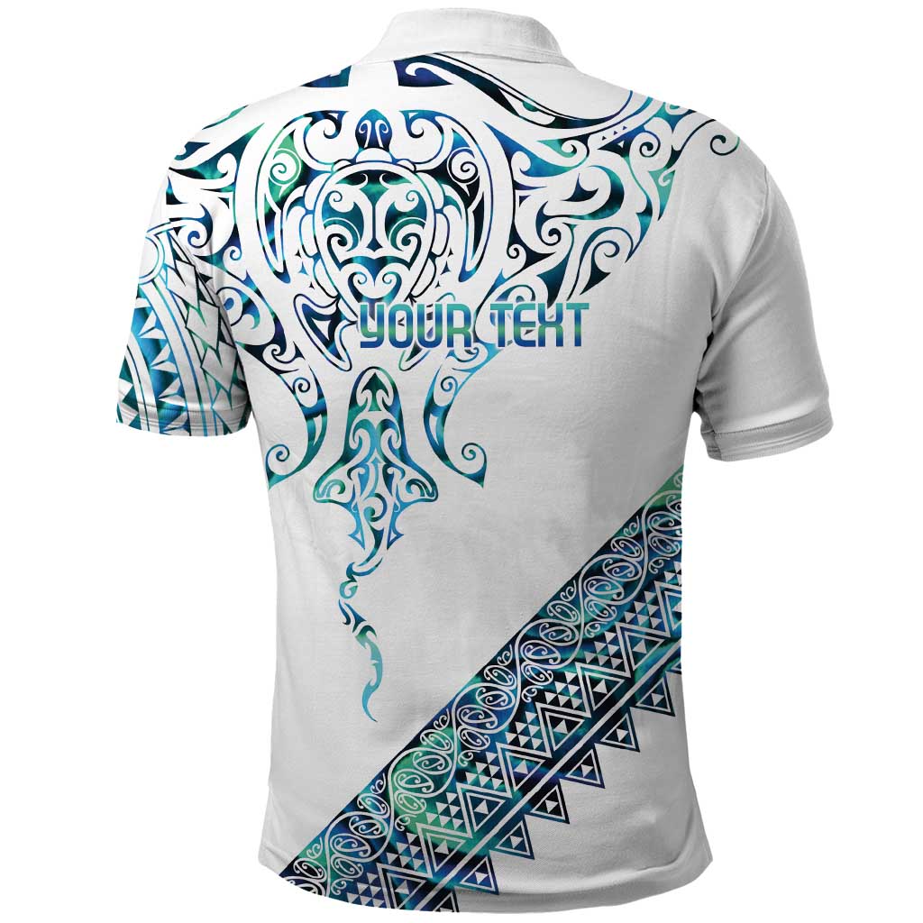 Kahui Whetu Paua shell Kowhaiwhai Taniko Personalised Polo Shirt Manta Ray Shark-Turtle Maori Tribal Style