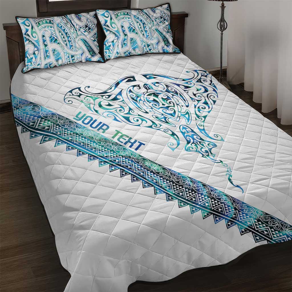 Kahui Whetu Paua shell Kowhaiwhai Taniko Personalised Quilt Bed Set Manta Ray Shark-Turtle Maori Tribal Style LT9 Blue - Polynesian Pride