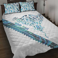 Kahui Whetu Paua shell Kowhaiwhai Taniko Personalised Quilt Bed Set Manta Ray Shark-Turtle Maori Tribal Style LT9 Blue - Polynesian Pride