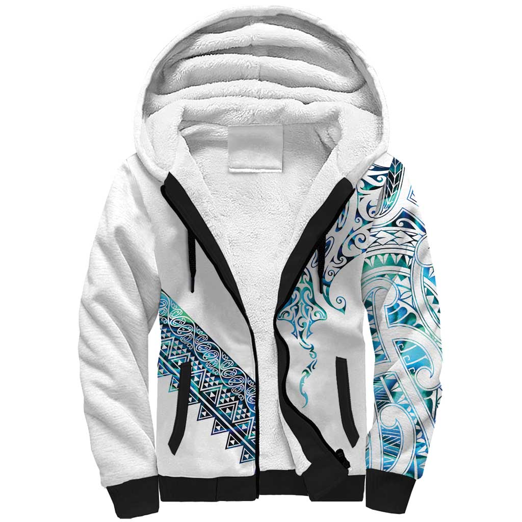 Kahui Whetu Paua shell Kowhaiwhai Taniko Personalised Sherpa Hoodie Manta Ray Shark-Turtle Maori Tribal Style LT9 Unisex Blue - Polynesian Pride