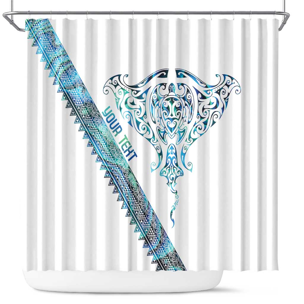 Kahui Whetu Paua shell Kowhaiwhai Taniko Personalised Shower Curtain Manta Ray Shark-Turtle Maori Tribal Style LT9 Blue - Polynesian Pride