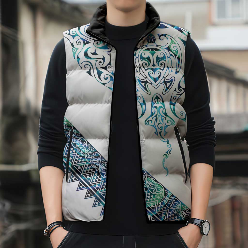 Kahui Whetu Paua shell Kowhaiwhai Taniko Personalised Sleeveless Puffer Jacket Manta Ray Shark-Turtle Maori Tribal Style LT9 - Polynesian Pride
