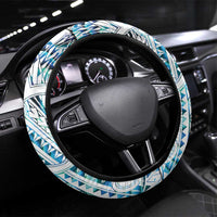 Kahui Whetu Paua shell Kowhaiwhai Taniko Steering Wheel Cover Manta Ray Shark-Turtle Maori Tribal Style LT9 Universal Fit Blue - Polynesian Pride