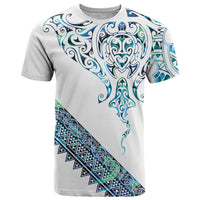Kahui Whetu Paua shell Kowhaiwhai Taniko Personalised T Shirt Manta Ray Shark-Turtle Maori Tribal Style LT9 Blue - Polynesian Pride