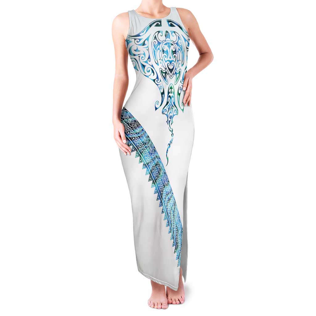 Kahui Whetu Paua shell Kowhaiwhai Taniko Personalised Tank Maxi Dress Manta Ray Shark-Turtle Maori Tribal Style LT9 Women Blue - Polynesian Pride