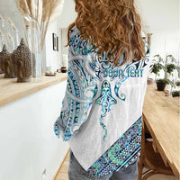 Kahui Whetu Paua shell Kowhaiwhai Taniko Personalised Women Casual Shirt Manta Ray Shark-Turtle Maori Tribal Style