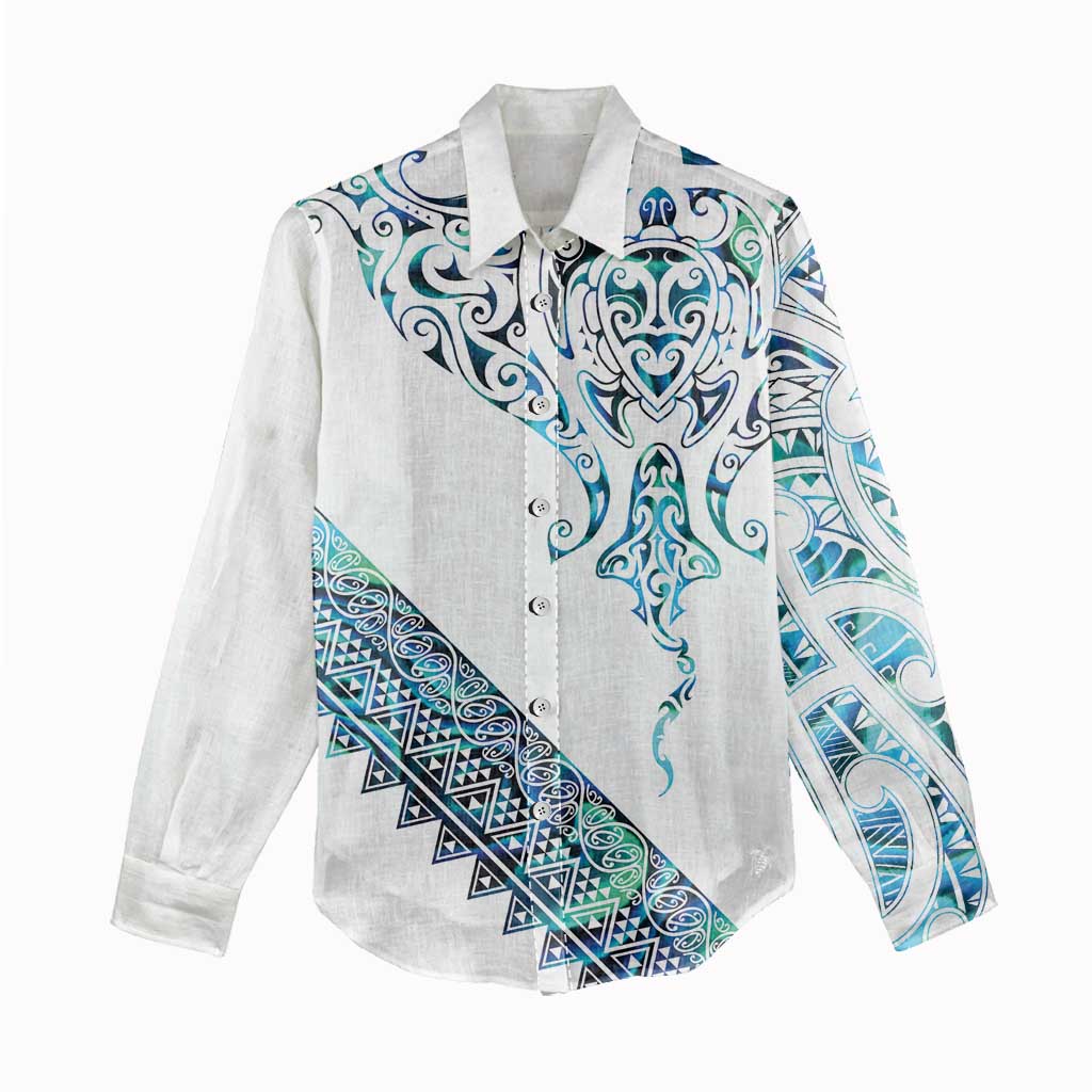 Kahui Whetu Paua shell Kowhaiwhai Taniko Personalised Women Casual Shirt Manta Ray Shark-Turtle Maori Tribal Style
