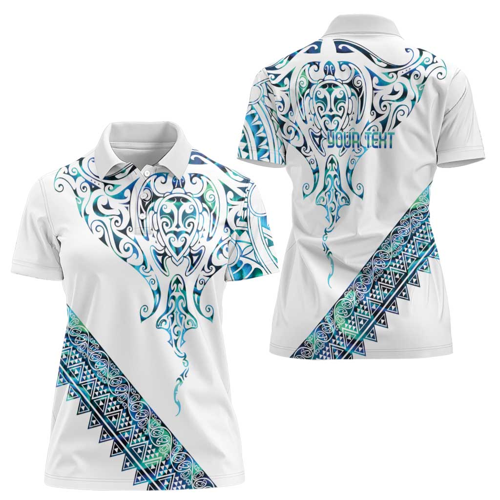 Kahui Whetu Paua shell Kowhaiwhai Taniko Personalised Women Polo Shirt Manta Ray Shark-Turtle Maori Tribal Style