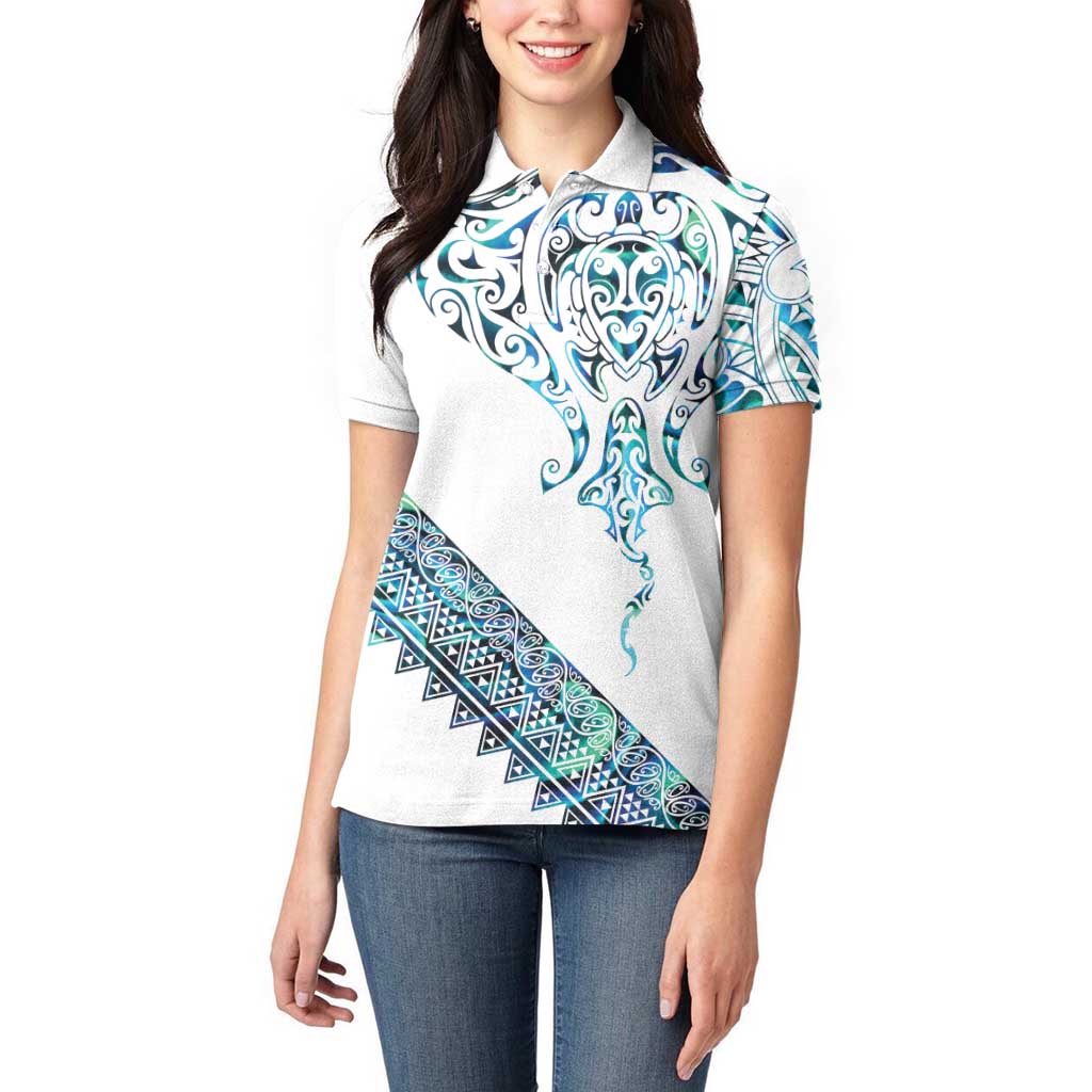 Kahui Whetu Paua shell Kowhaiwhai Taniko Personalised Women Polo Shirt Manta Ray Shark-Turtle Maori Tribal Style