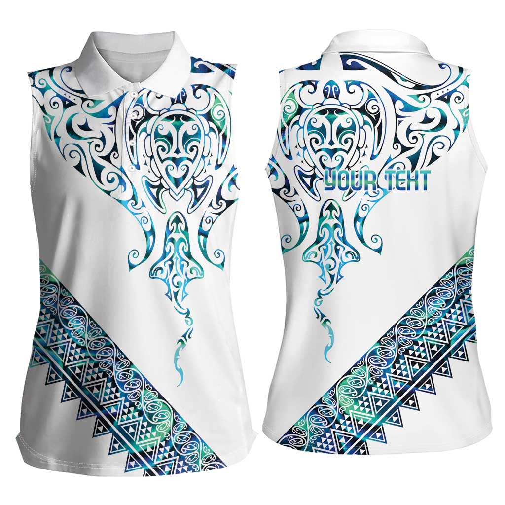 Kahui Whetu Paua shell Kowhaiwhai Taniko Personalised Women Sleeveless Polo Shirt Manta Ray Shark-Turtle Maori Tribal Style