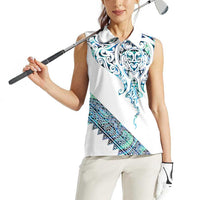 Kahui Whetu Paua shell Kowhaiwhai Taniko Personalised Women Sleeveless Polo Shirt Manta Ray Shark-Turtle Maori Tribal Style